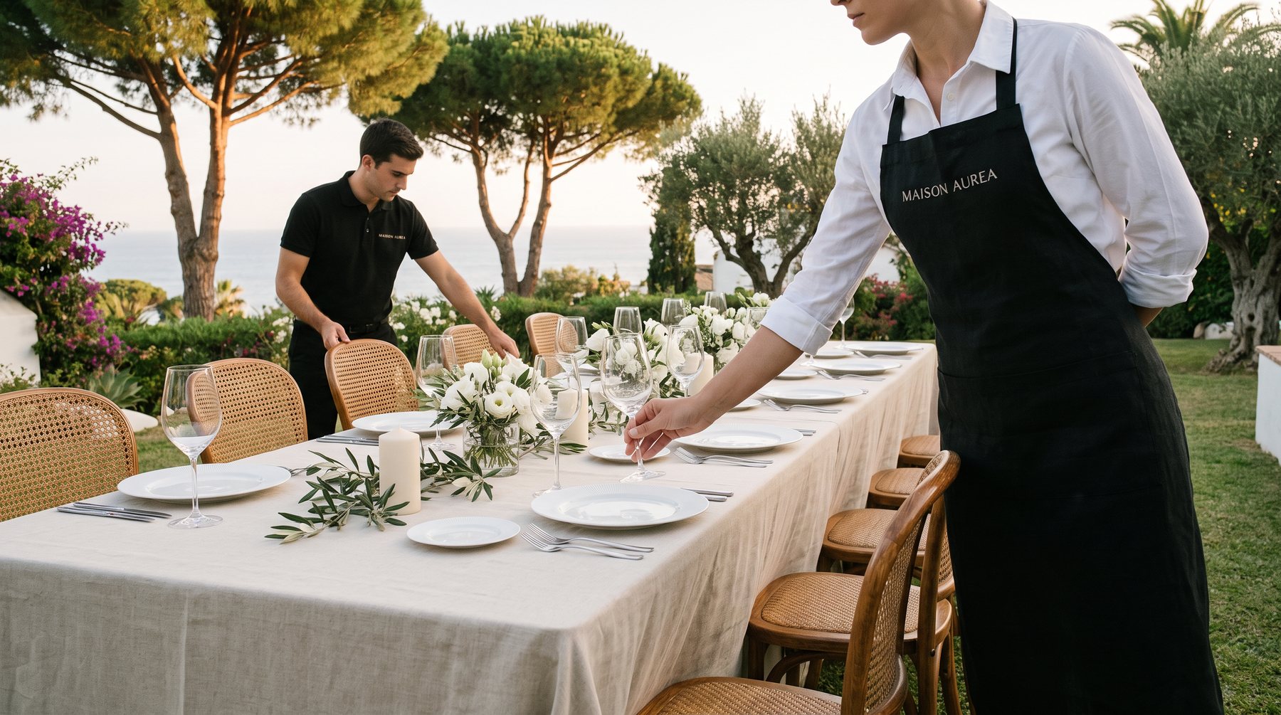 El equipo de Maison Aurea poniendo la mesa
