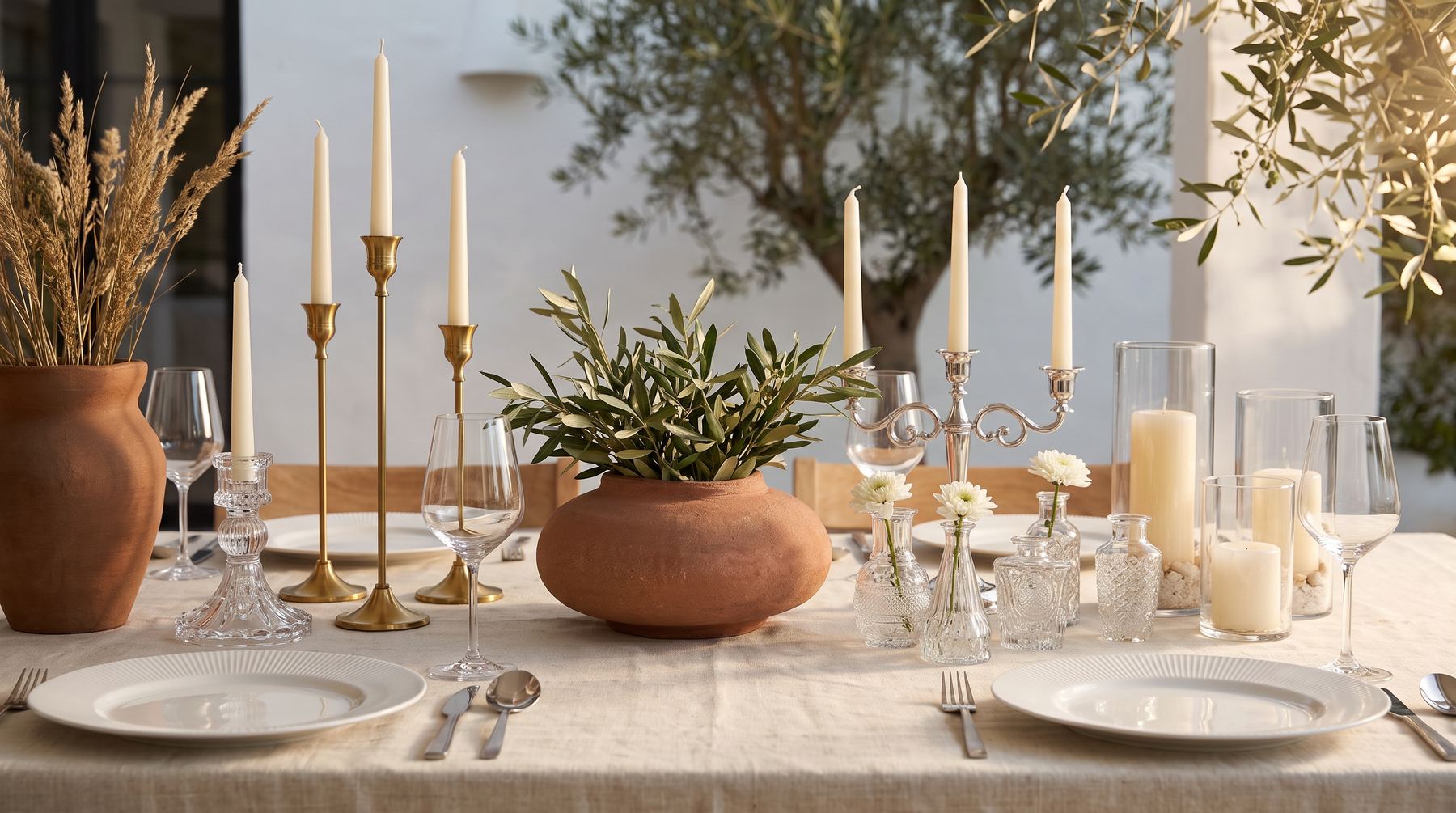 Decoración de mesa en alquiler: portavelas, velas y centros