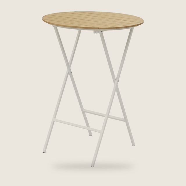Mesa alta blanca, tablero efecto madera