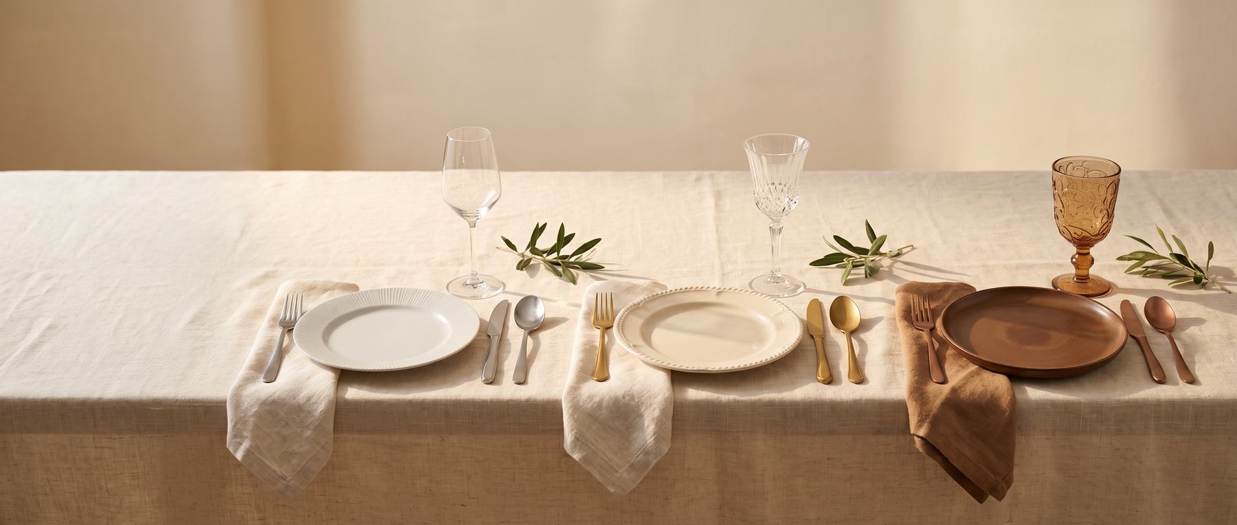 Las tres colecciones de vajilla de Maison Aurea en una misma mesa